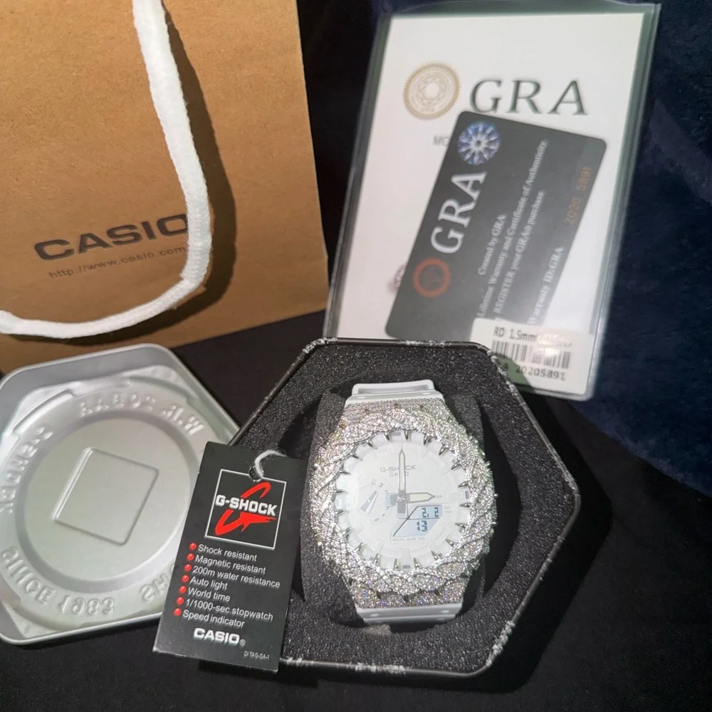G-Shock White Watch with Sparkling Crystal Bezel